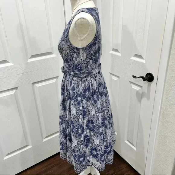 Eliza J Lace, sleeveless, v-neck, Belted, Midi Dress, zip back, 3 layer lining - Picture 3 of 12